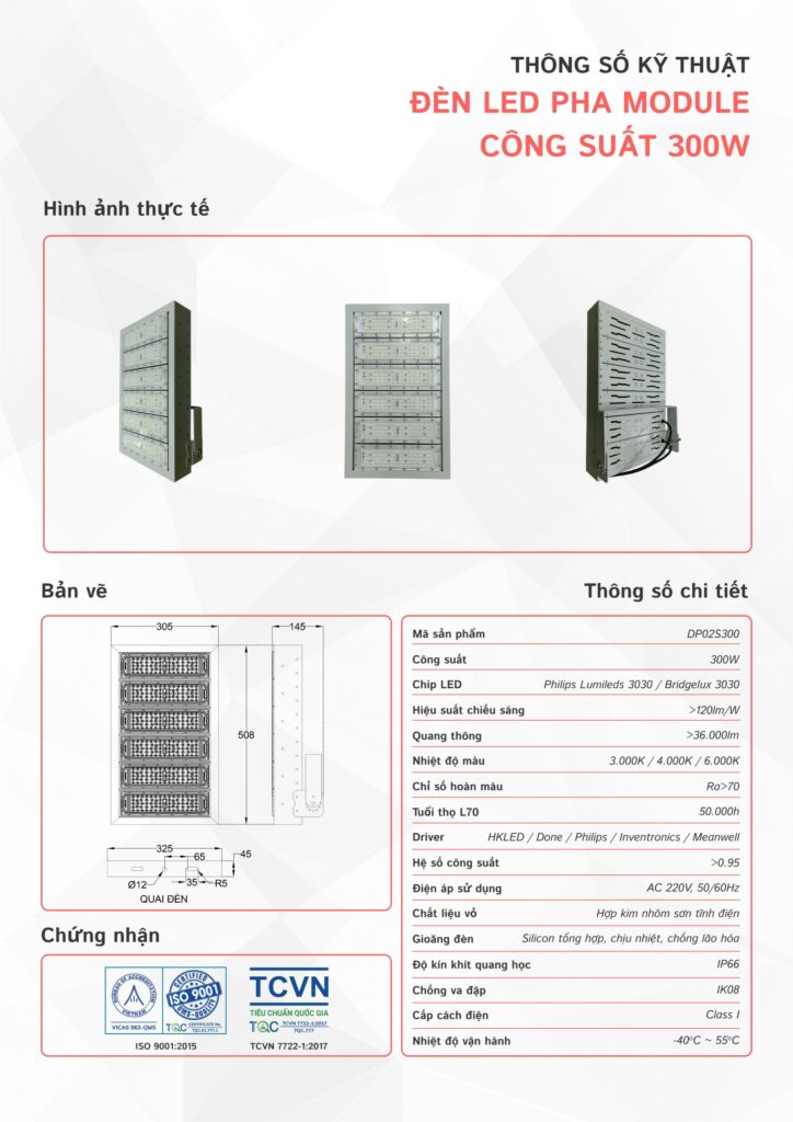 đèn LED pha module p02 công suất 300w