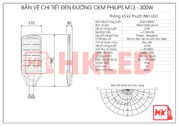 Thông số đèn LED đường cao tốc 300w D13