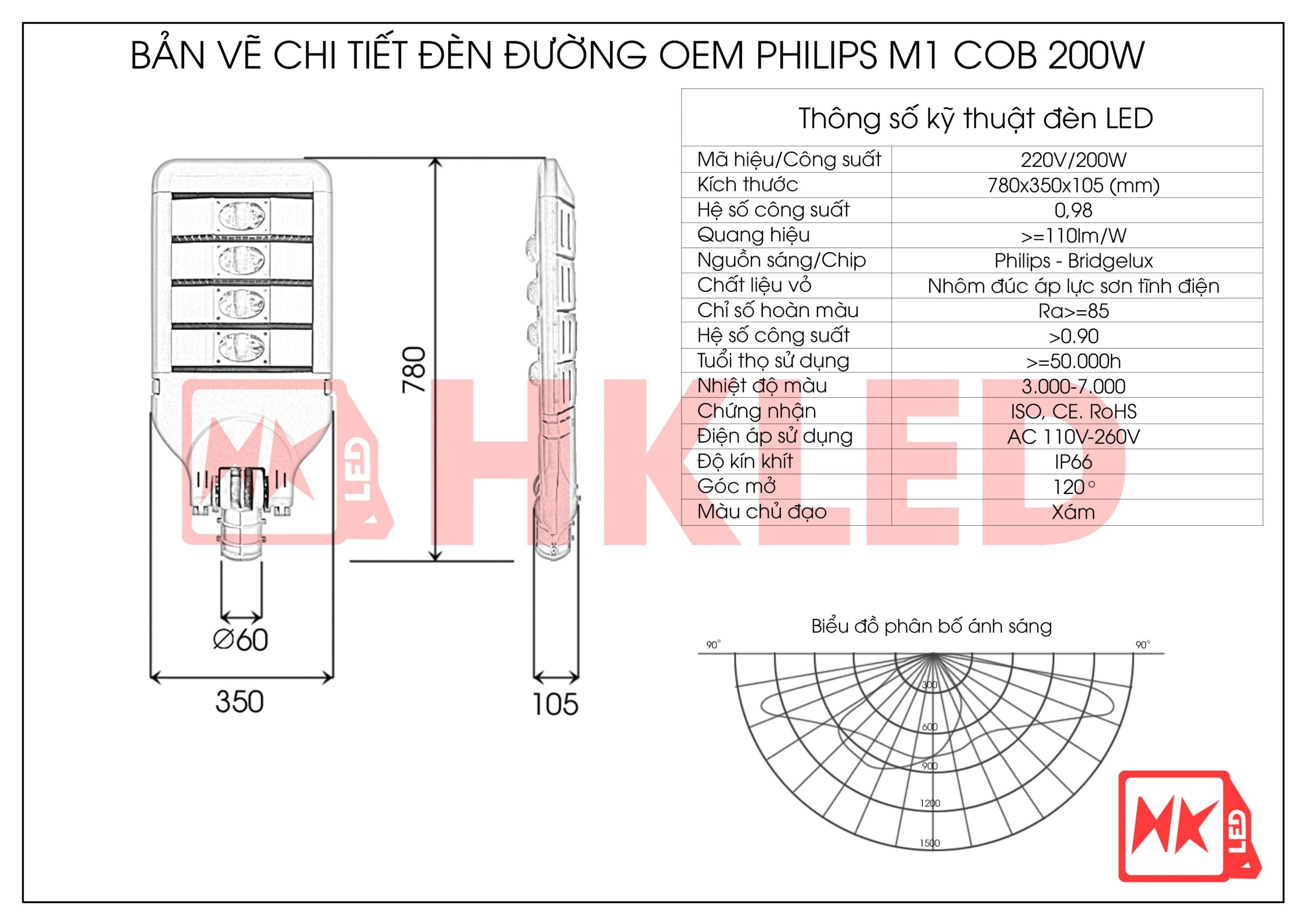 den-duong-led-d01-hkled-ban-vec Thông Số Kỹ Thuật Chi Tiết Đèn LED Đường 200W D01 COB