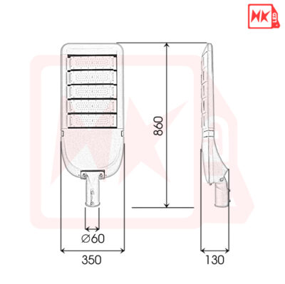Kích thước đèn led chiếu đường phố 250w