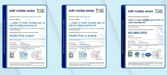 Tiêu chuẩn ISO 9001:2015, TCVN7722-1:2017, TCVN7722-2-3:2019
